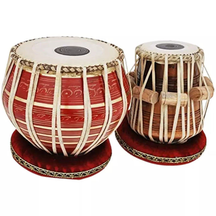 Tabla Set Brass 4 KG + Red Color, Professional+ Classic+ Folk Music Instruments