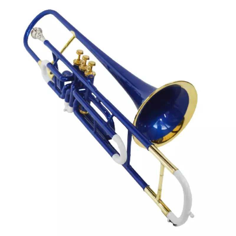 Trombone Bb White & Blue Lacquered+Brass Finish With Case+ Mouthpiece by Avoxy International