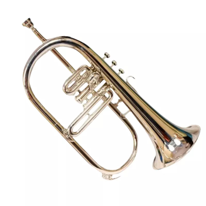 Brass Flugelhorn Bb 3 Valve Nickel Plated By Avoxy International with Case, Mouthpiece for All