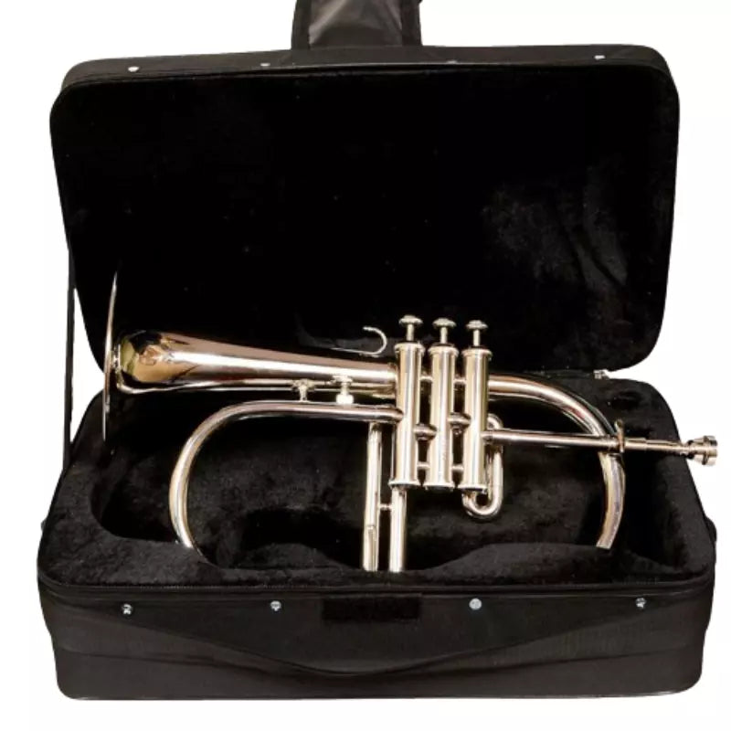 Brass Flugelhorn Bb 3 Valve Nickel Plated By Avoxy International with Case, Mouthpiece for All