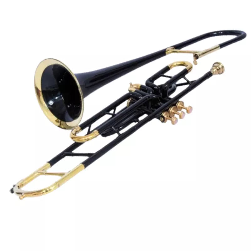 Trombone New Bb Black+Brass Finish Handmade By Avoxy International With Hard Case+Mouthpiece.