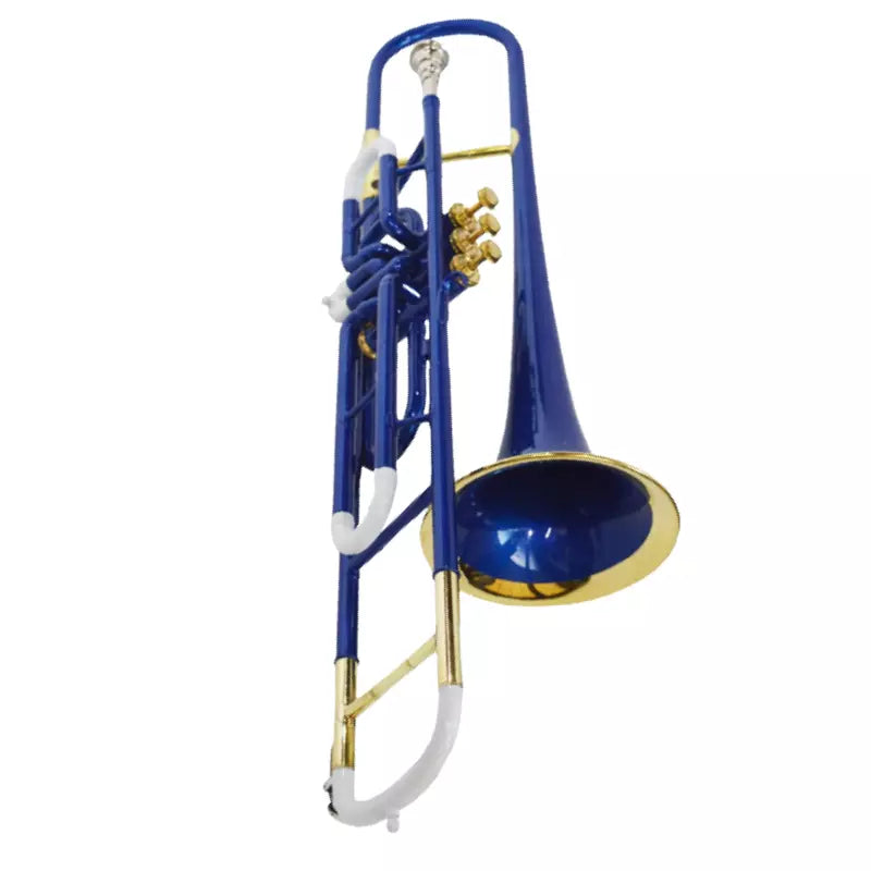 Trombone Bb White & Blue Lacquered+Brass Finish With Case+ Mouthpiece by Avoxy International