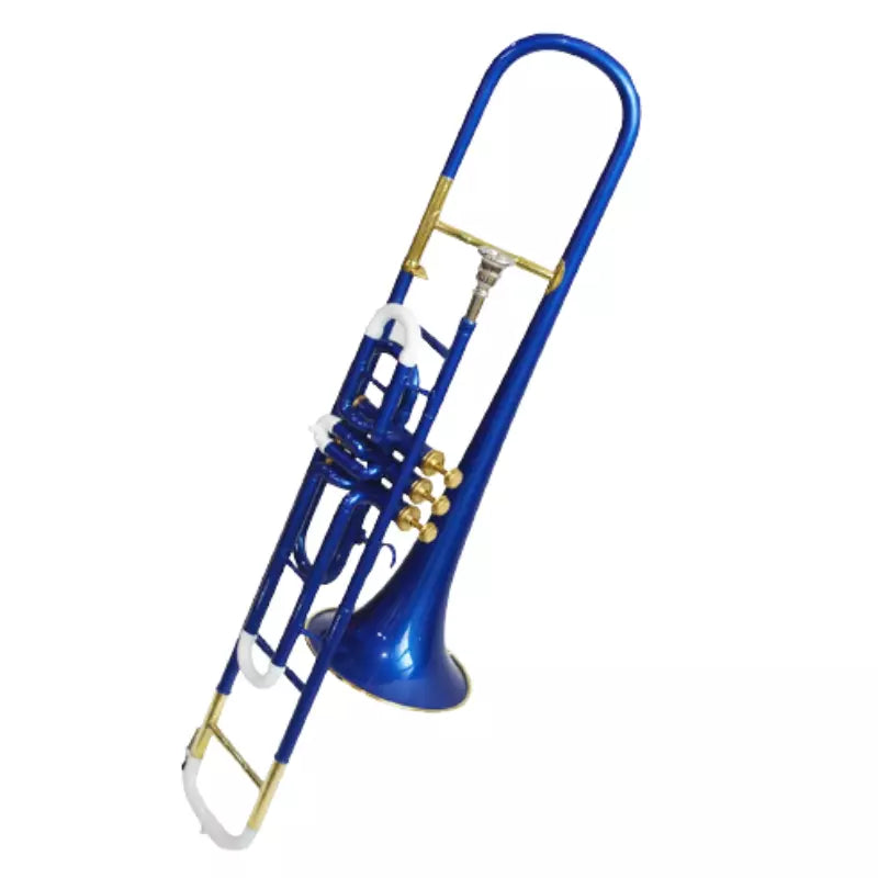 Trombone Bb White & Blue Lacquered+Brass Finish With Case+ Mouthpiece by Avoxy International