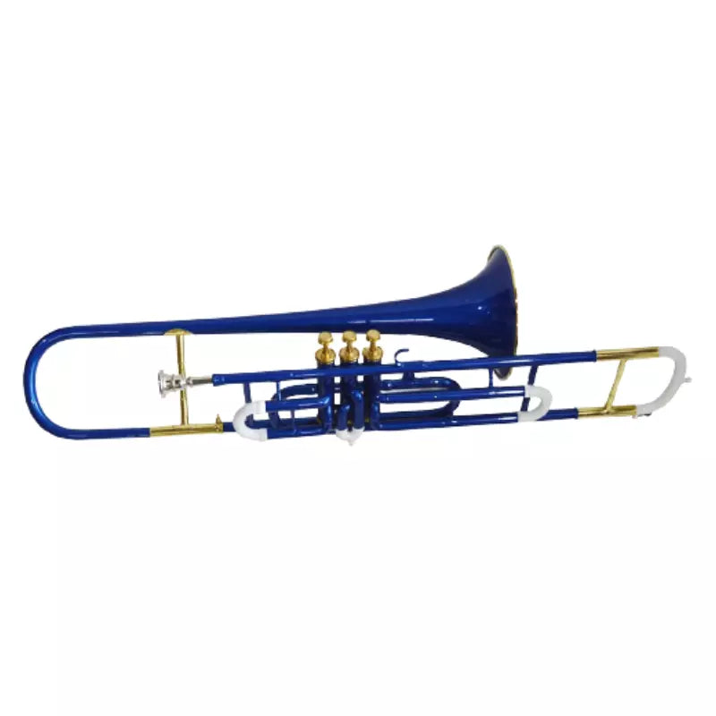 Trombone Bb White & Blue Lacquered+Brass Finish With Case+ Mouthpiece by Avoxy International